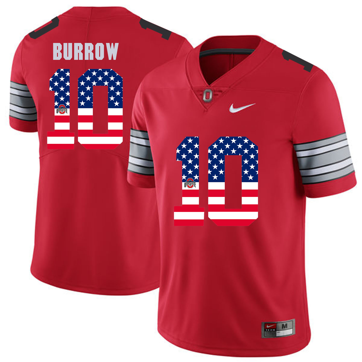 Men Ohio State #10 Burrow Red Flag Customized NCAA Jerseys->los angeles angels->MLB Jersey